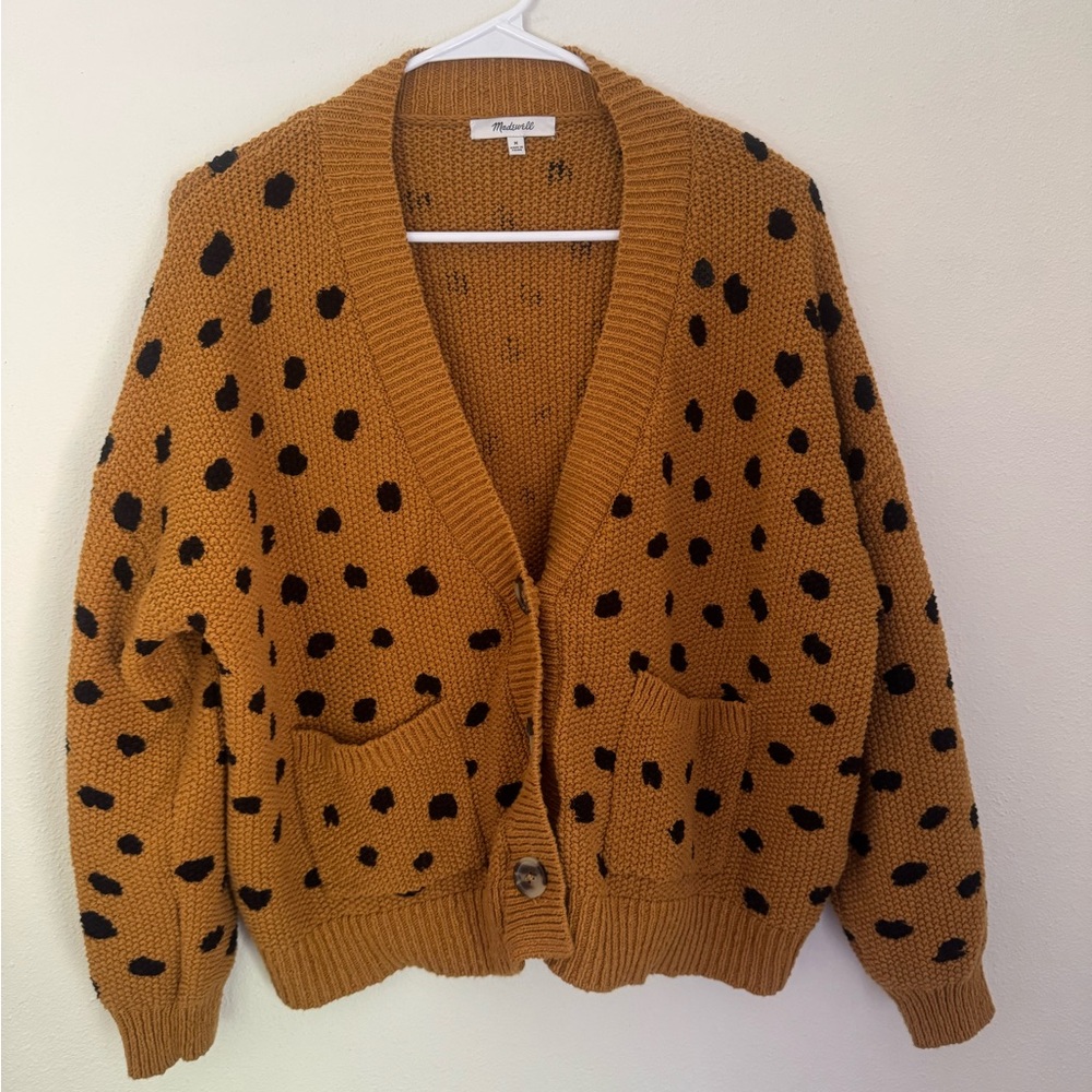 Madewell Tan Cardigan with Black Dots